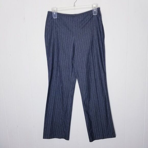 Tristan & America Pants Women Size 14 Gray White Striped Chambray - Picture 12 of 12